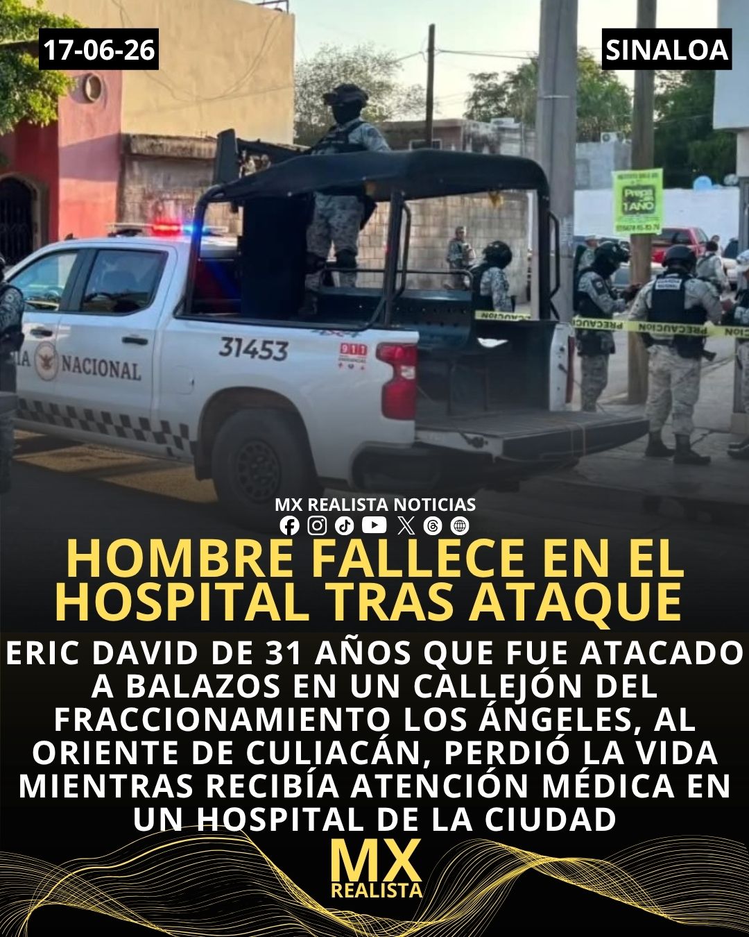Muere en el hospital hombre que fue atacado a balazos en el fraccionamiento Los Ángeles, en Culiacán